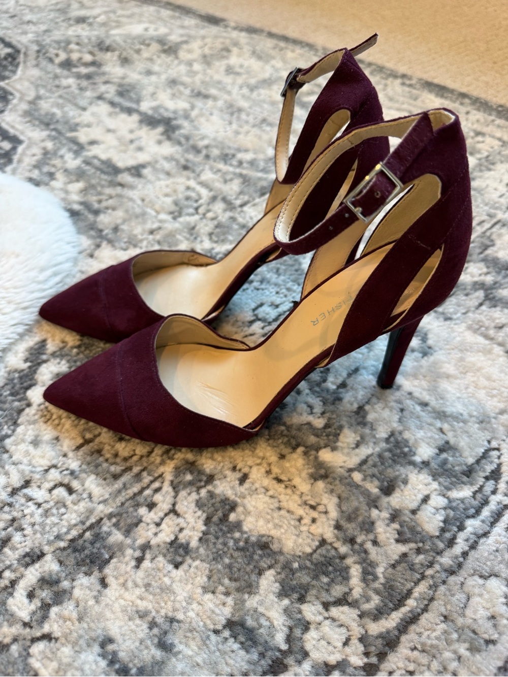 Marc Fisher Pointed Ankle-Strap Pumps in Burgundy